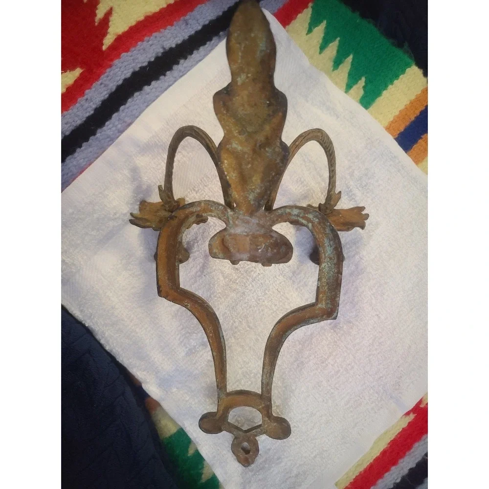 Vintage Cast Metal Double Candle Wall Sconce Ornate Verdigris Patina Rustic